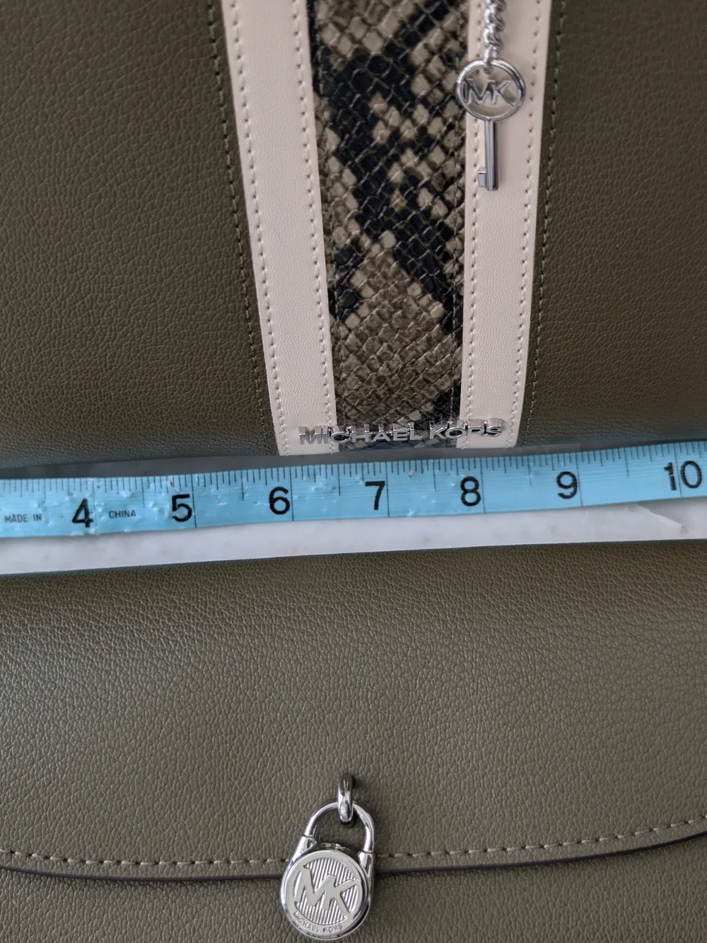 Michael Kors Olive Snake-Trim Hamilton Tote Bag and Wallet